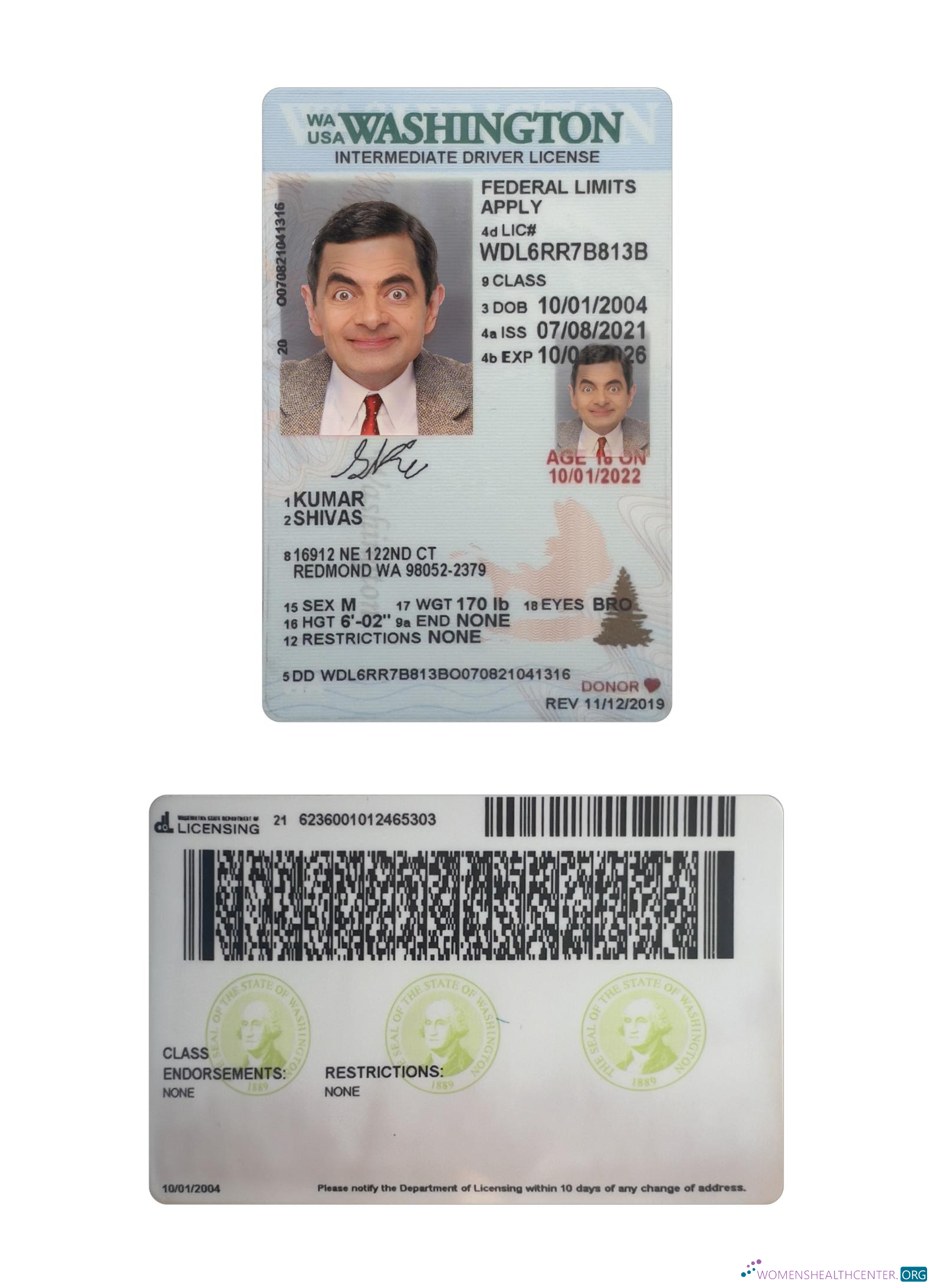 download USA Washington under 21 intermediate driving license